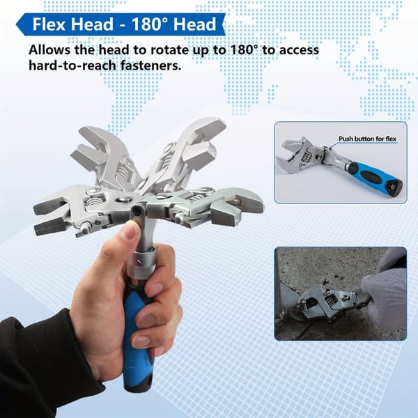 Wrenchover 10 Inch 5-In-1 Ratchet Adjustable Wrench with 180 Degree Folding Head