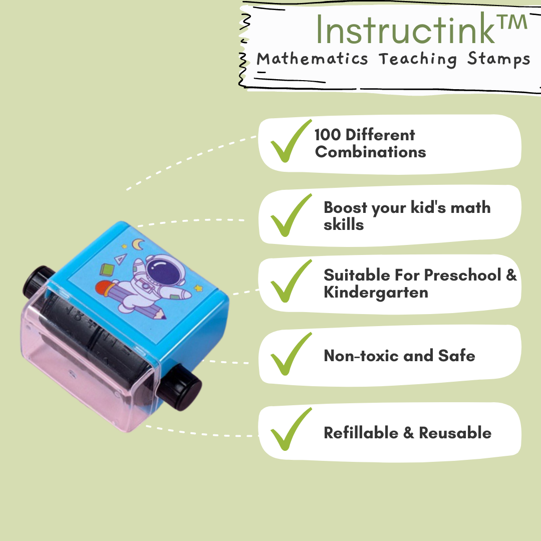 Instructink™ Refillable Mathematics Teaching Stamp Set | Incl. Ink