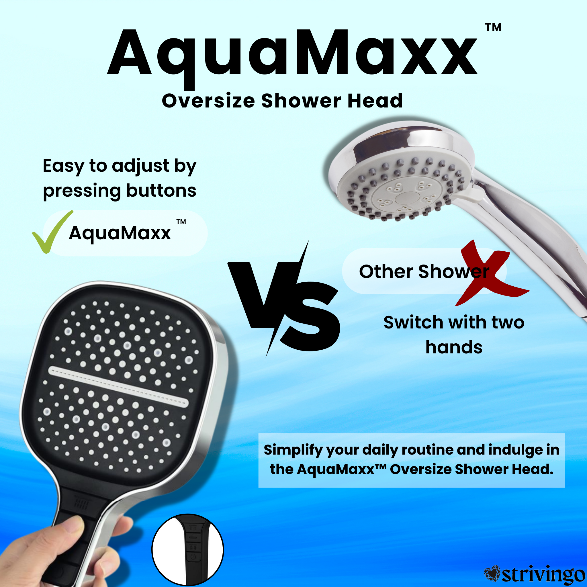 AquaMaxx™ Oversized 7 Modes Shower Head incl. Hose & Holder