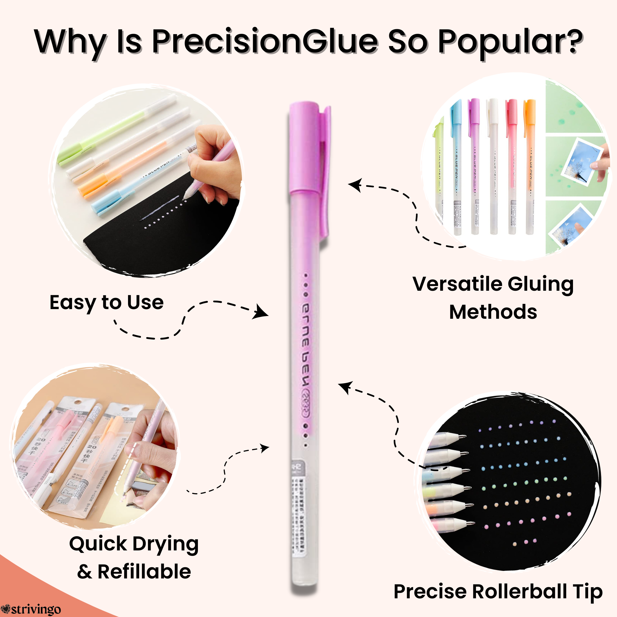 PrecisionGlue Refillable Roller Tip Gluing Pens