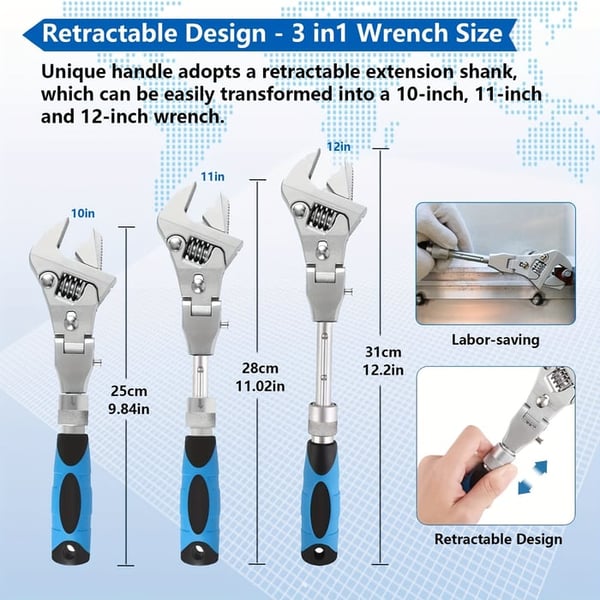 Wrenchover 10 Inch 5-In-1 Ratchet Adjustable Wrench with 180 Degree Folding Head