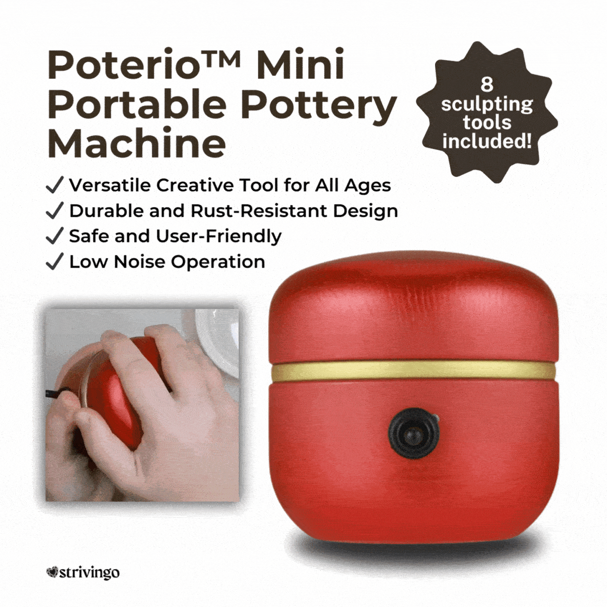 Poterio™ Mini Portable Pottery Machine | 8 Sculpting Tools Included